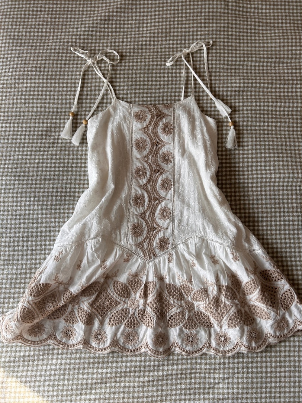 Anthropologie Embroidered Tie-Strap Mini Dress